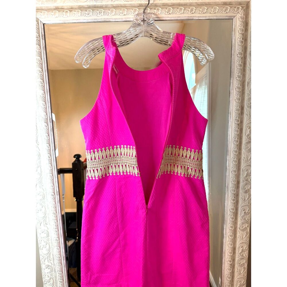 Barbiecore Lilly Pulitzer Pink Shift Dress Gold Trim, Preppy Resort - Picture 4 of 5